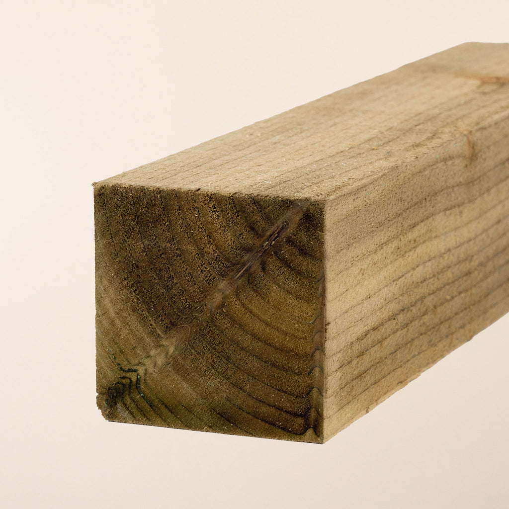 2.4m Treated Timber Post with 100mm x 100mm square profile, showing straight, uniform construction 
