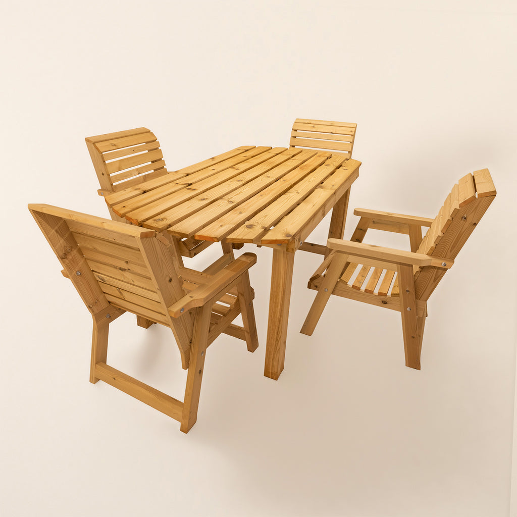 Studio shot of our Ruby Outdoor Dining Table and Chair Combo, featuring 4 chairs 