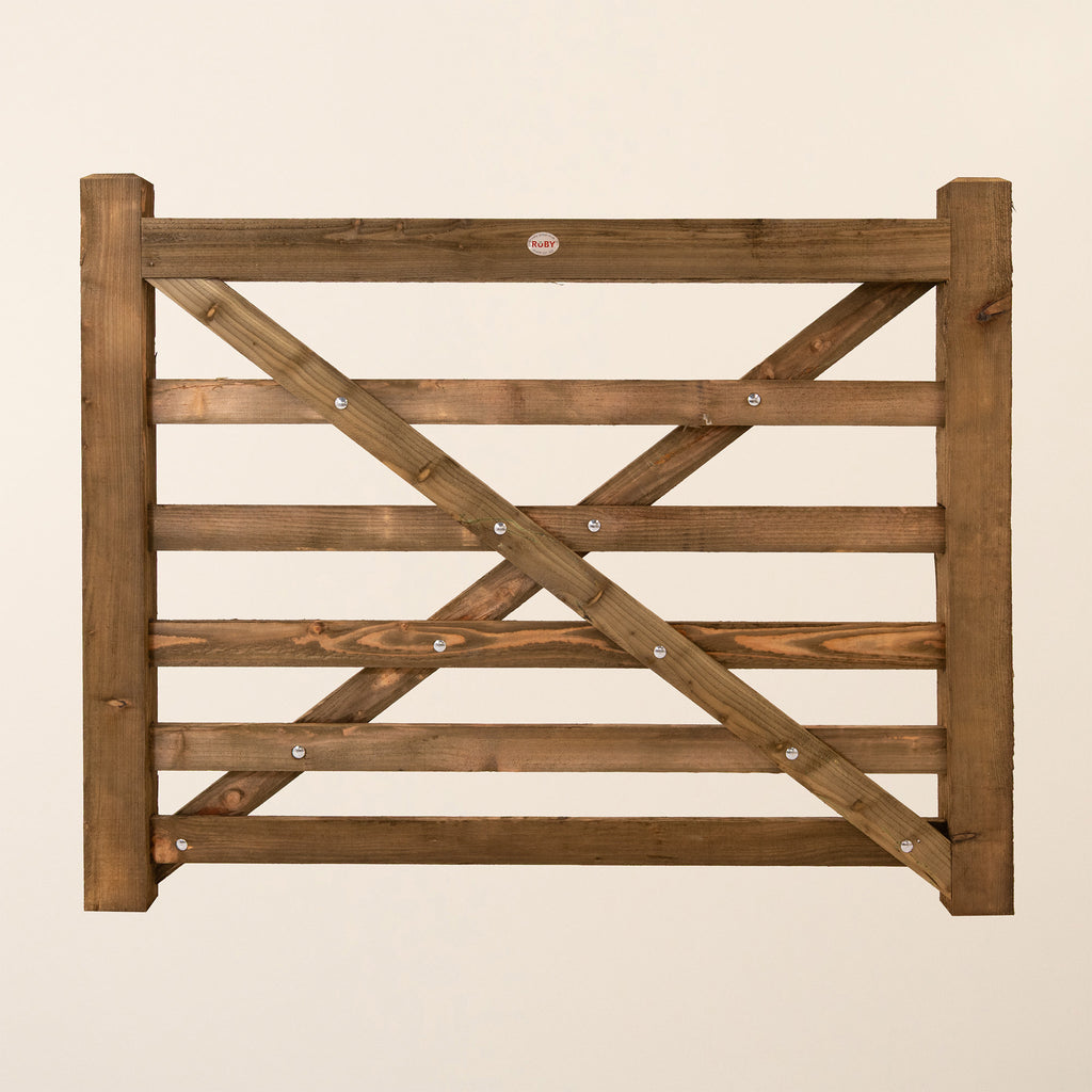 Extra Bottom Bar Diamond Brace Field Gate shown in full length, displaying sturdy wooden construction with diagonal bracing pattern 