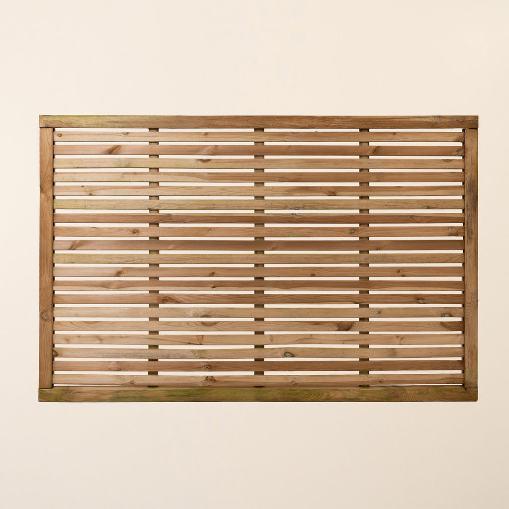 Slatted Fence Panel - Front view showing modern horizontal slat design with even spacing 