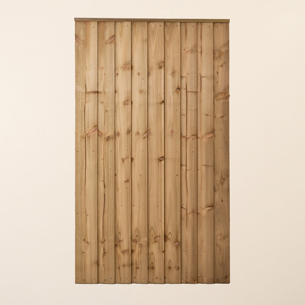 Shebbear Side Gate featuring pressure treated featheredge boards in vertical orientation, displaying the clean front face with planed finish and sturdy construction, available in multiple widths and heights 