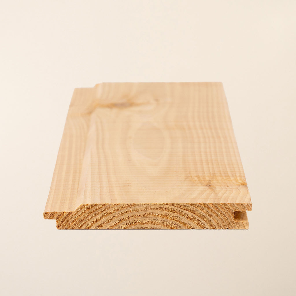 British Cedar Shadow Gap cladding boards showing 145mm width and 19mm thickness with smooth planed finish 