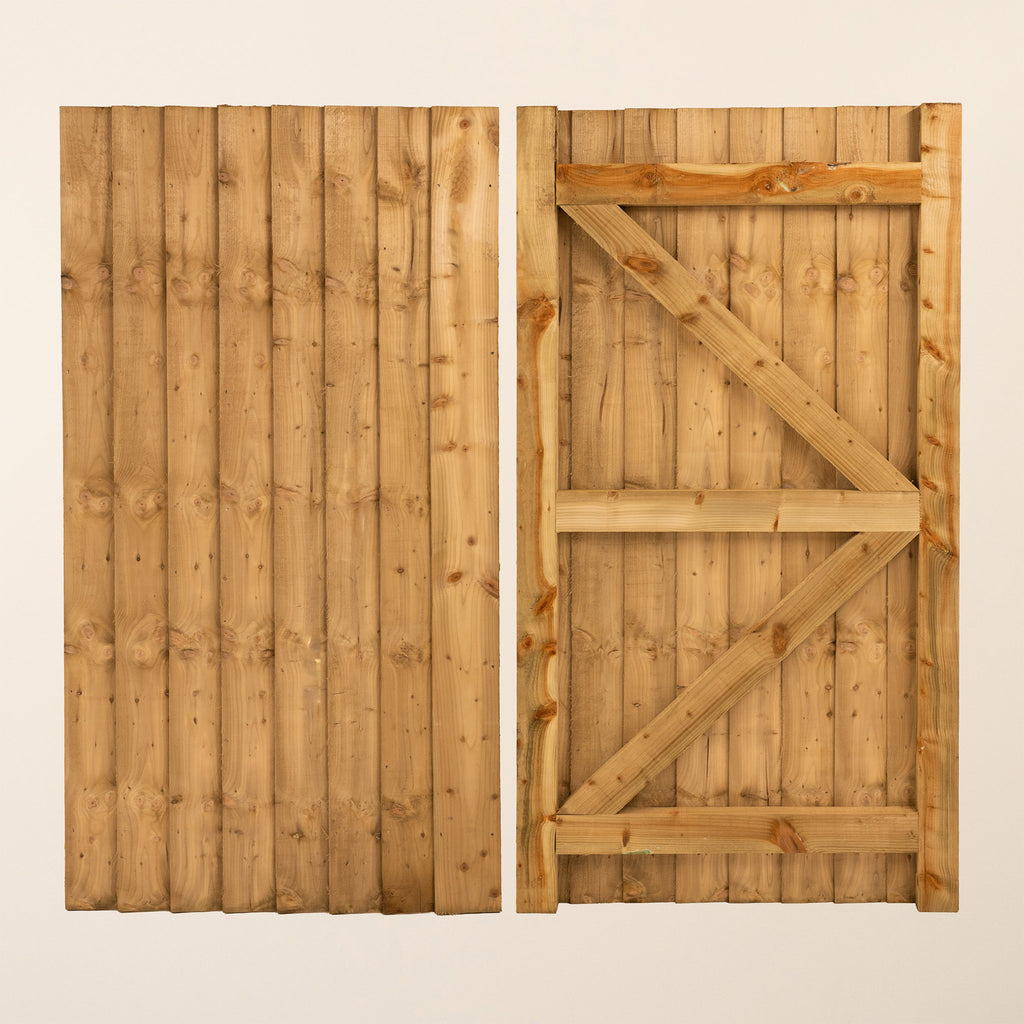 Portreath Featheredge Entrance Gates shown as a complete pair, featuring vertical featheredge boards creating a solid, private barrier 