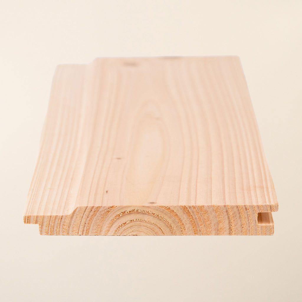 Shadow Gap British Larch cladding boards measuring 145mm x 19mm, displaying the distinctive profile with recessed edges that create shadow lines 