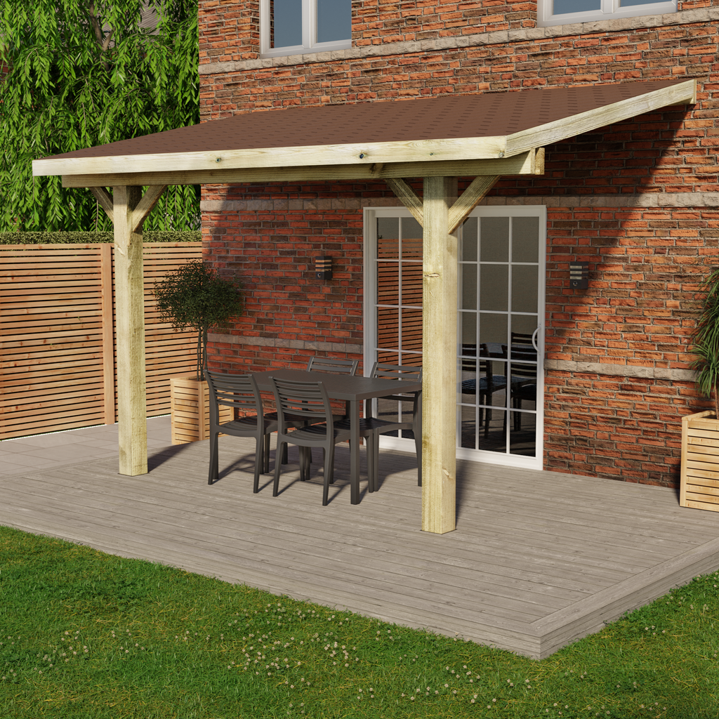 Wooden Gazebo - Katepal Brown Shingle Roof - Lean-To Design day 