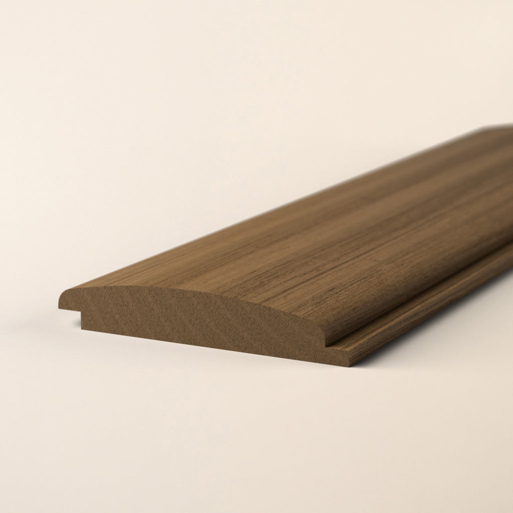 Iroko Loglap cladding boards showing rich golden-brown color 