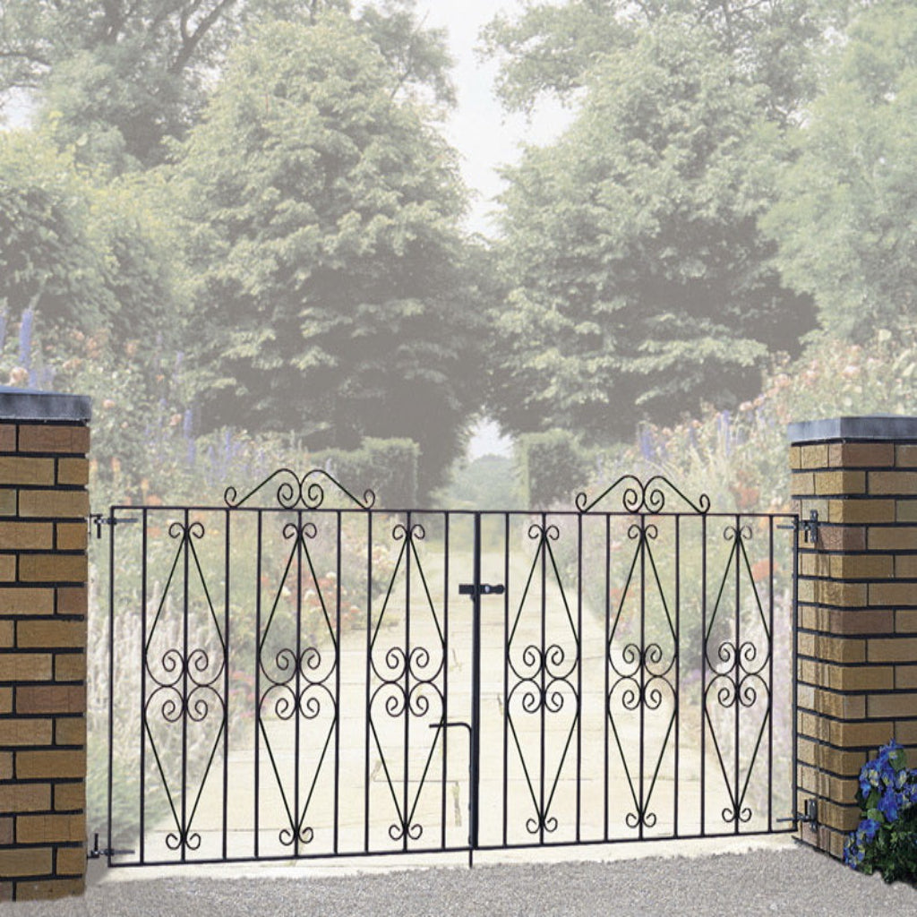 St Austell flat top driveway gate with contemporary design, black powder coated solid steel construction for driveways and residential entrances 