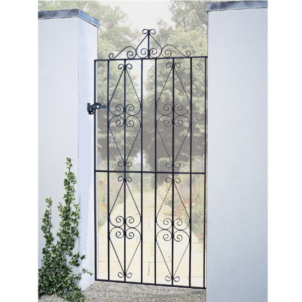St Austell tall flat top metal garden gate shown in full view, displaying clean lines and sturdy construction 