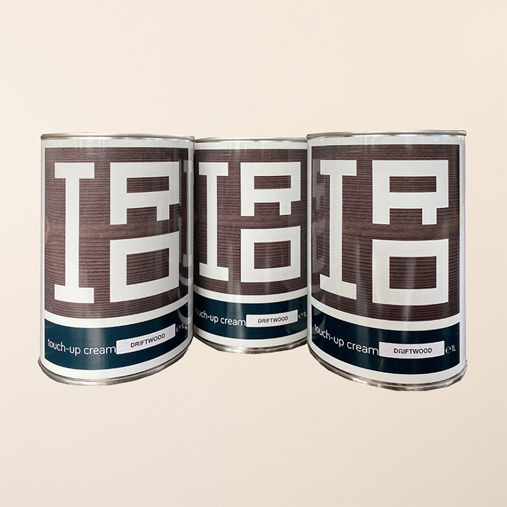 IRO Touch up cream in a 1L tin, a water-based, matt finish cream designed to restore and repair IRO boards by touching up damaged areas or refreshing faded color 