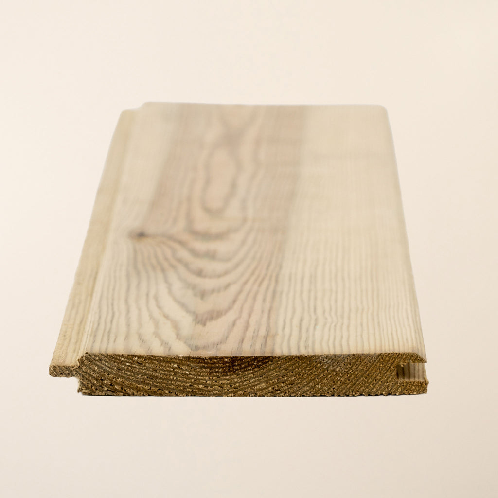 Tongue & Groove Treated Redwood boards showing 121mm width and 15mm thickness, displaying natural grain and treated finish 