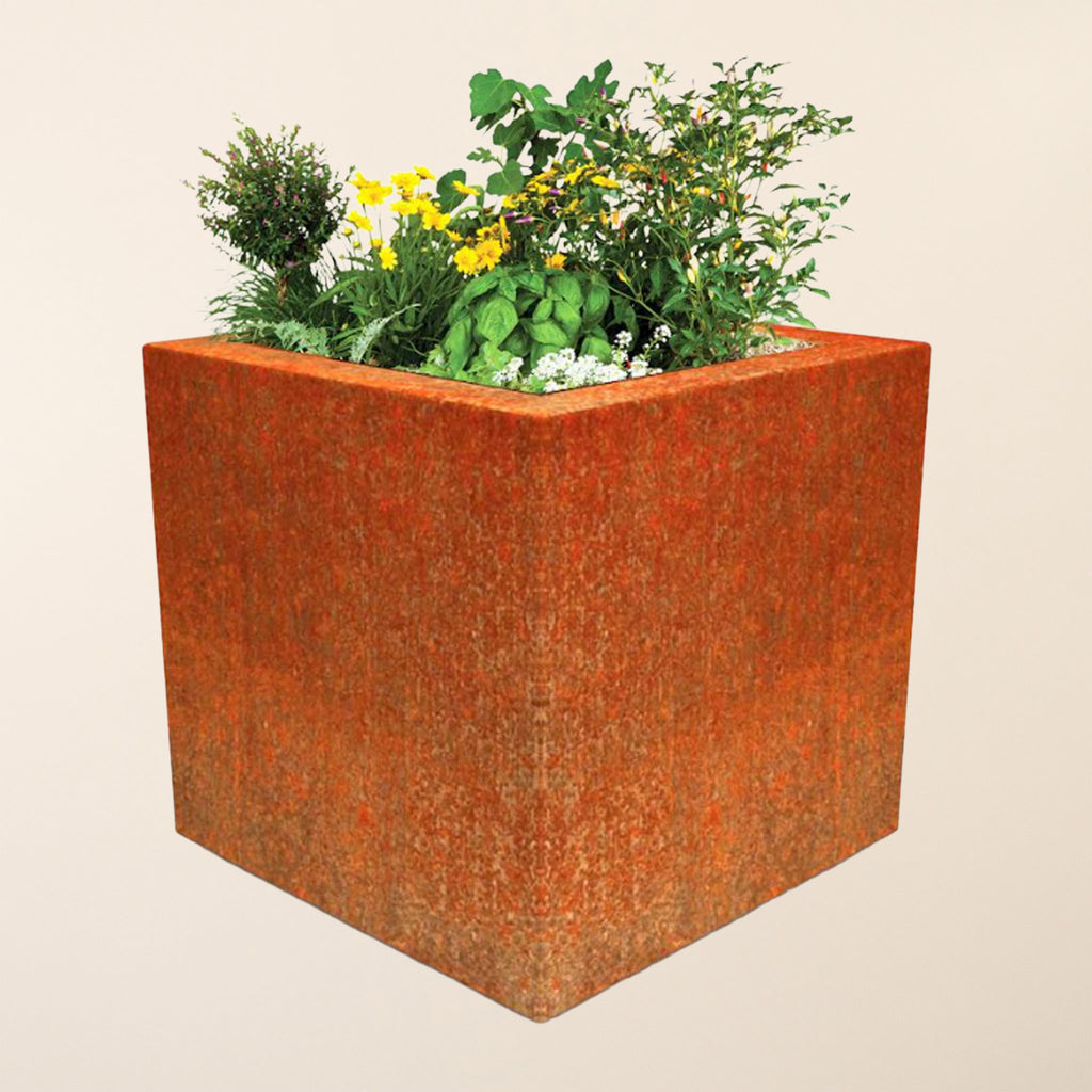 Metal Corten Cube Planter 
